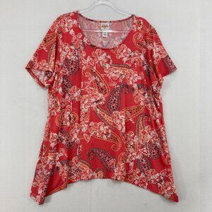 Ruby Rd. Top size 2X Red Paisley Soft Stretch Knit Comfy Pull-over Casual Blouse